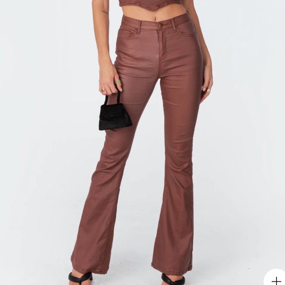 Edikted Luna Faux Leather Flare Pants